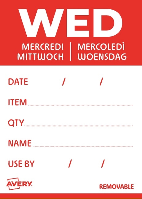 Etiket Avery HACCP woensdag-rood 40x56mm 500 stuks