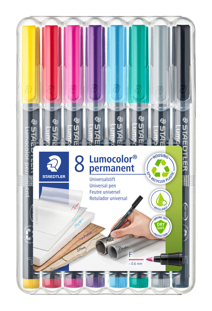 Viltstift Staedtler Lumocolor 318 permanent F set à 8 kleure