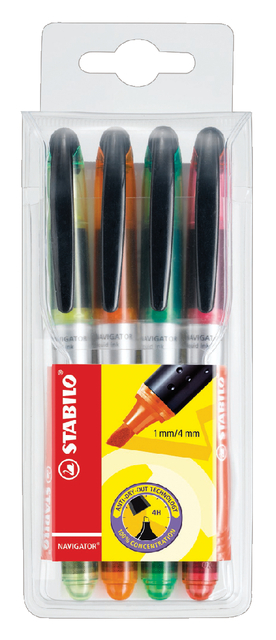 Markeerstift STABILO Navigator 545/4 assorti etui à 4 stuk