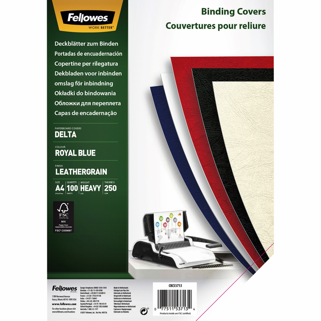 Fellowes BindCovers R/Blu LthrgrainPK100