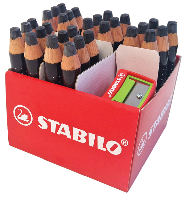 Whiteboardpotlood STABILO MARKdry incl 2 slijpers zwart classpack 30st