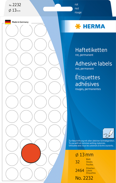 Multi-purpose labels / colour dots, Ø 13 mm, round, red, permanent adhesion, fo