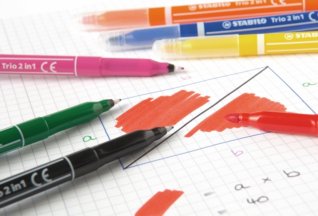 Viltstift STABILO Trio 2 in 1 assorti etui à 10 stuk