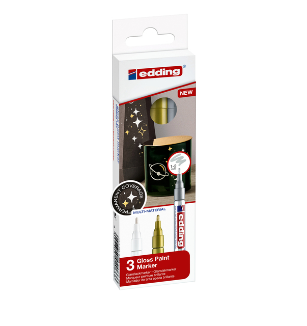 Viltstift edding 751 lakmarker rond 1-2mm metallic assorti set à 3 stuk