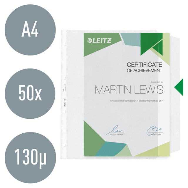 Showtas Leitz Premium met klep copy safe 0.13mm PP A4 transparant 50 stuks