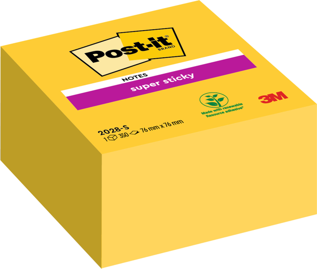 Memo pad Post-it 2028 Super Sticky 76x76mm cube neon geel