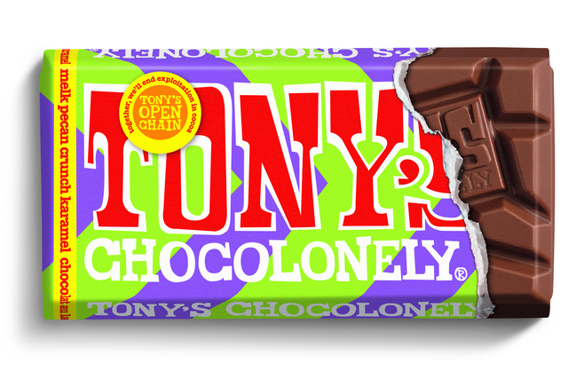 Chocolade Tony's Chocolonely melk karamel pecan crunch reep 90 gram