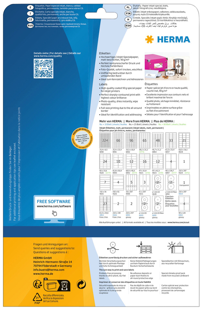 Inkjet address labels A4, 63,5 x 38,1 mm, white, permanent adhesion