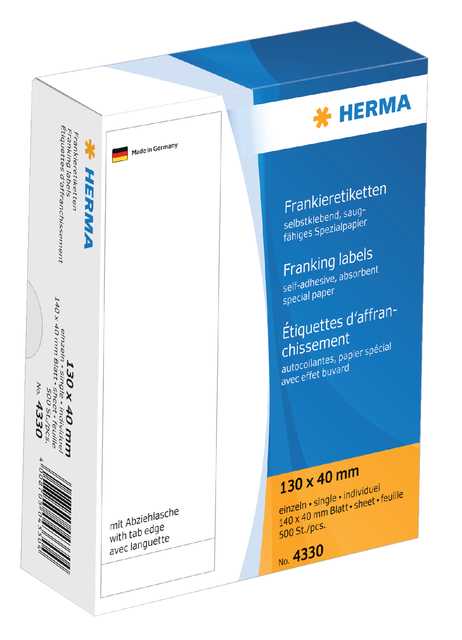 Franking labels with tab edge 130x40 500 pcs.