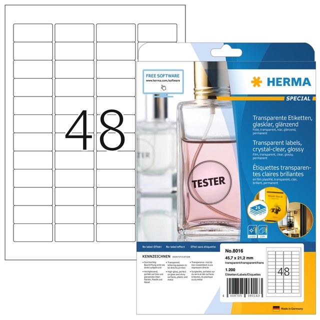 Label HERMA 8016 45.7x21.2mm transparent 1200 labels