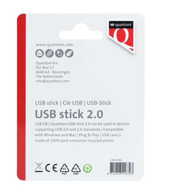 USB stick 2.0 Quantore USB-A 128GB zwart
