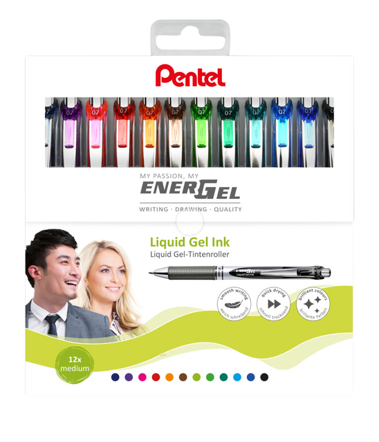 Gelschrijver Pentel BL77 Energel medium assorti etui à 12 stuk