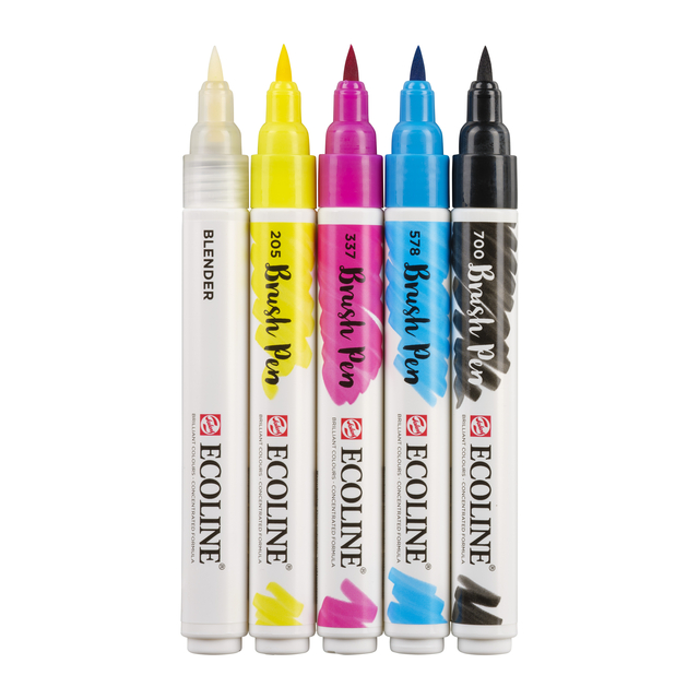 Brushpen Talens Ecoline set á 5 stuks primai