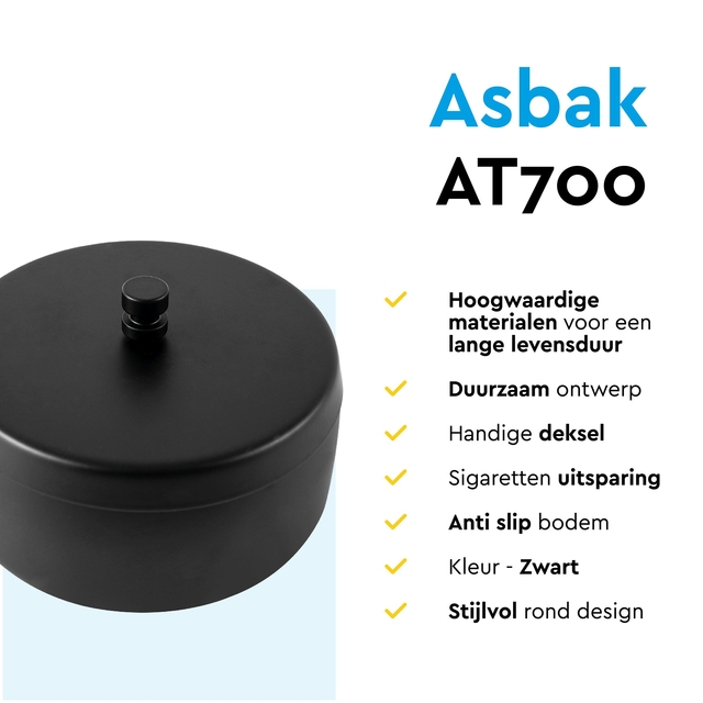 Asbak BRASQ tafelmodel 1 liter met deksel AT700 zwart