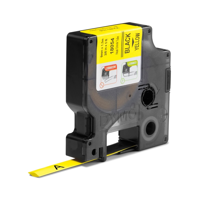 Labeltape Dymo Rhino industrieel krimpkous 9mm zwart op geel
