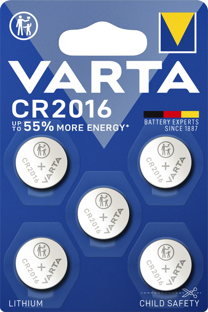 Batterij Varta knoopcel CR2016 lithium blister à 5stu