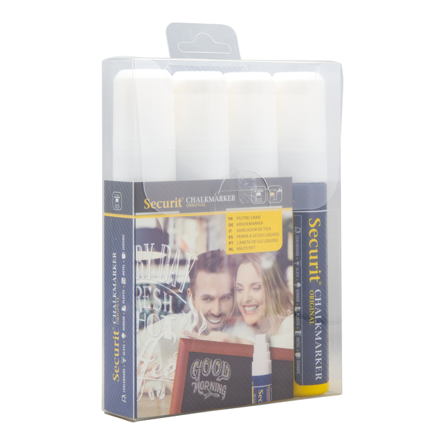 Krijtstift Securit SMA-720 blok wit 7-15mm blister à 4 stuk