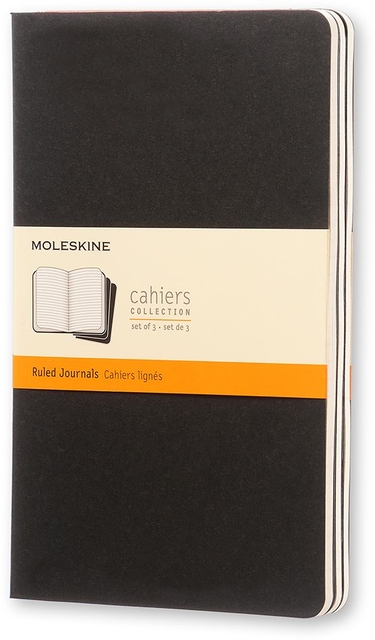 Schrift Moleskine 130x210mm lijn 160 pagina's 70gr zwart set à 3 stuk