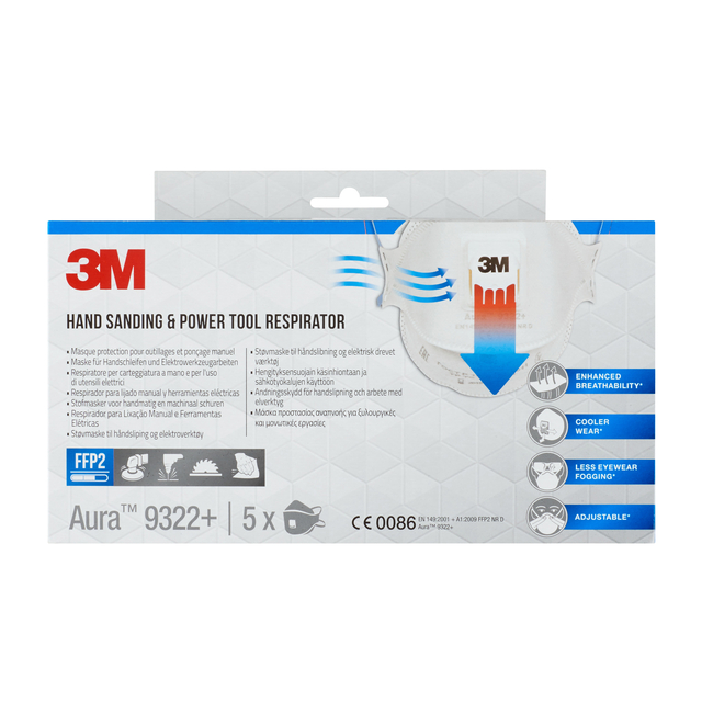 Dust mask 3M Aura for sanding 9322+ FFP2 with valve 5 pieces