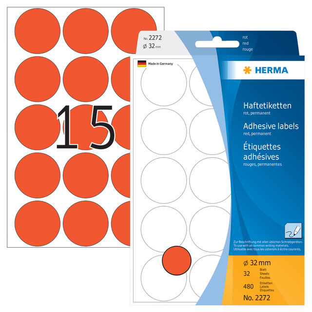 Etiket HERMA 2272 rond 32mm rood 480 stuks