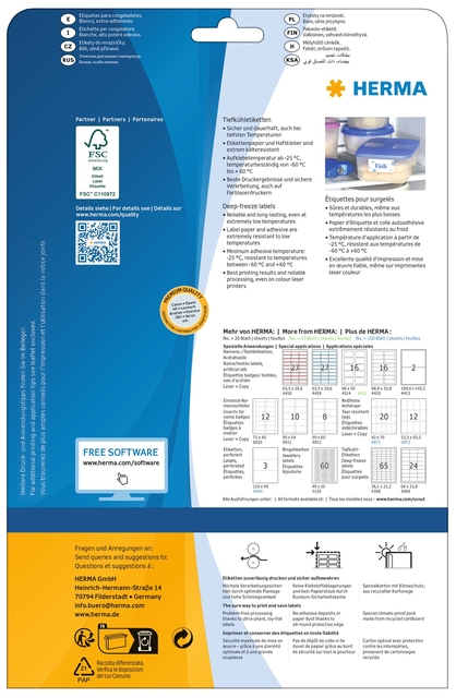 Deep-freeze labels A4, 66 x 33,8 mm, white, freezer-proof