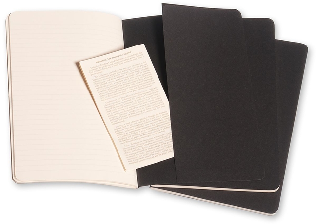 Schrift Moleskine 130x210mm lijn 160 pagina's 70gr zwart set à 3 stuk