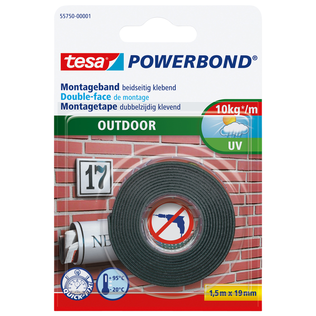 Montagetape tesa® Powerbond Outdoor dubbelzijdig 1,5mx19m