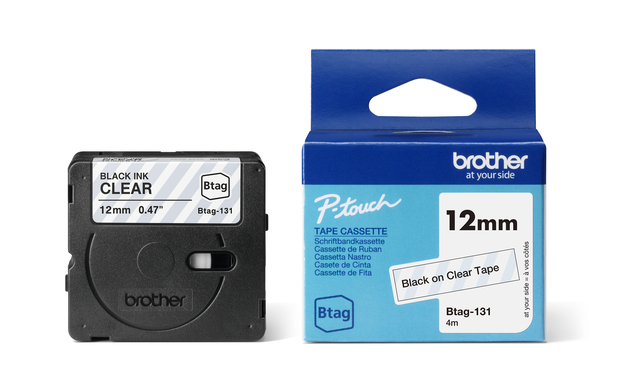 Labeltape Brother P-touch Btag-131 standaard 12mm zwart op transparant