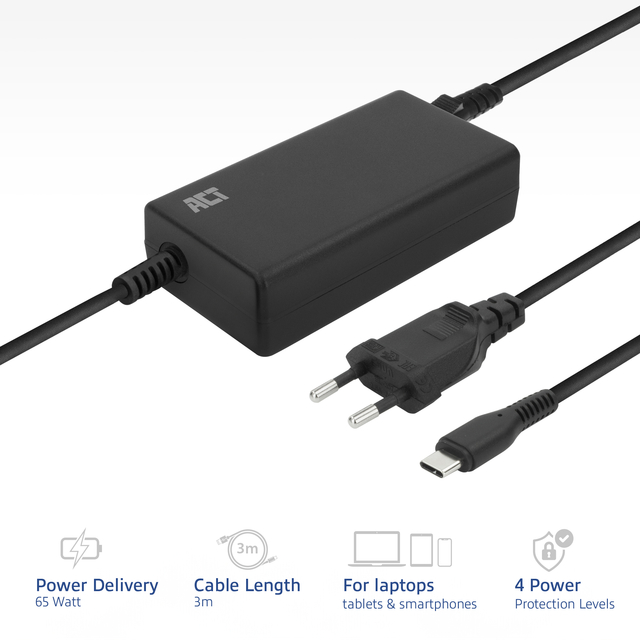 Laptop Oplader ACT USB-C Power Delivery 65W 3mtr
