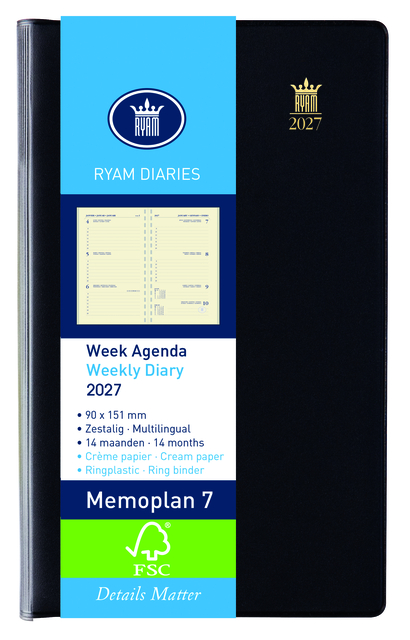 Agenda 2027 Ryam Memoplan 7 Suprema 7dagen/2pagina's ringplastic assorti