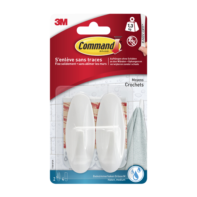 Hook Command plastic oval white incl mounting strip