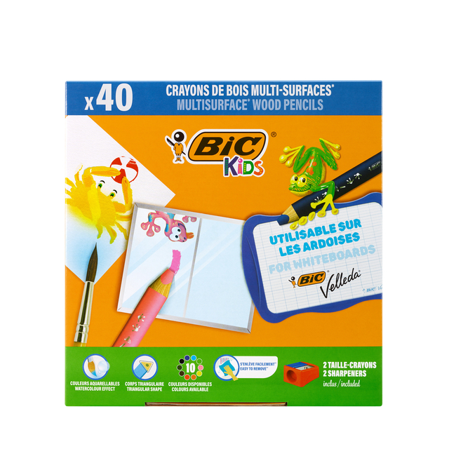 Kleurpotloden Bickids Multi Surface Class incl 2 puntenslijpers assorti 10 kleuren pak à 40 stuk