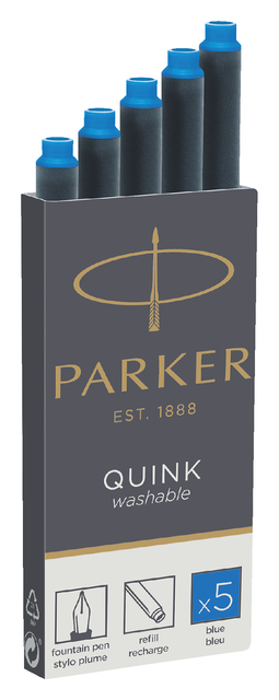 Inktpatroon Parker Quink uitwasbaar koningsblauw pak à 5 stuk