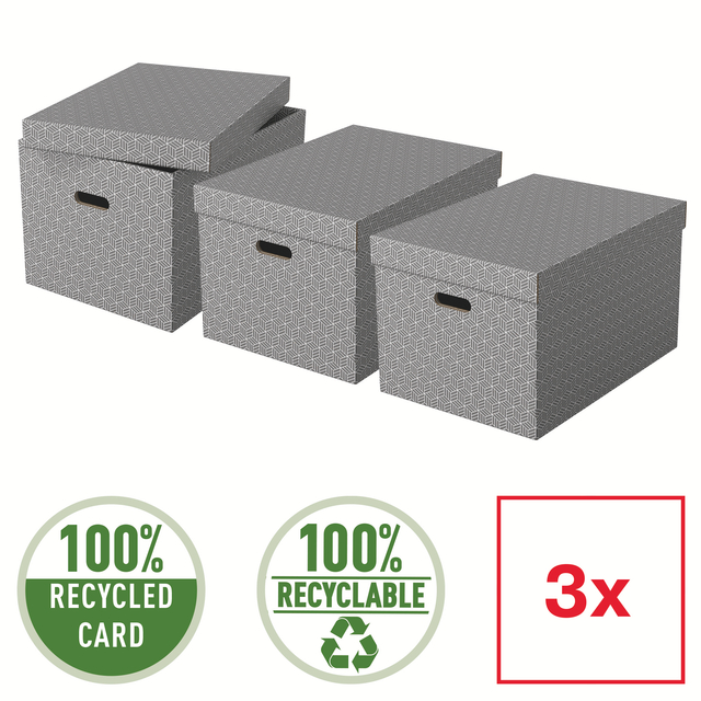 Opbergdoos Esselte home groot 355x305x510mm grijs 3 stuks