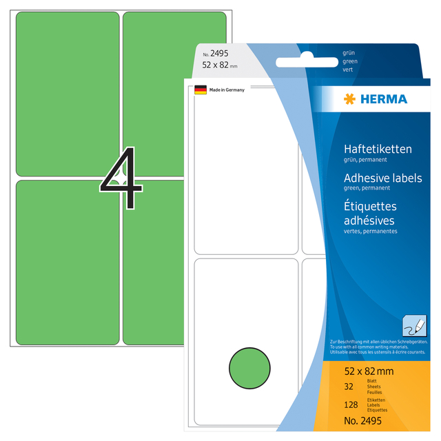 Etiket HERMA 2495 52x82mm groen 128 stuks