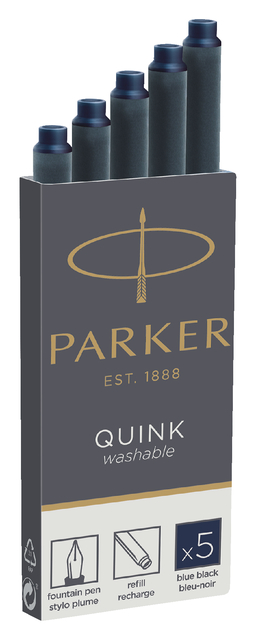 Inktpatroon Parker Quink permanent blauwzwart pak à 5 stuk