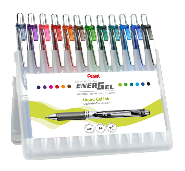 Gelschrijver Pentel BL77 Energel medium assorti etui à 12 stuk