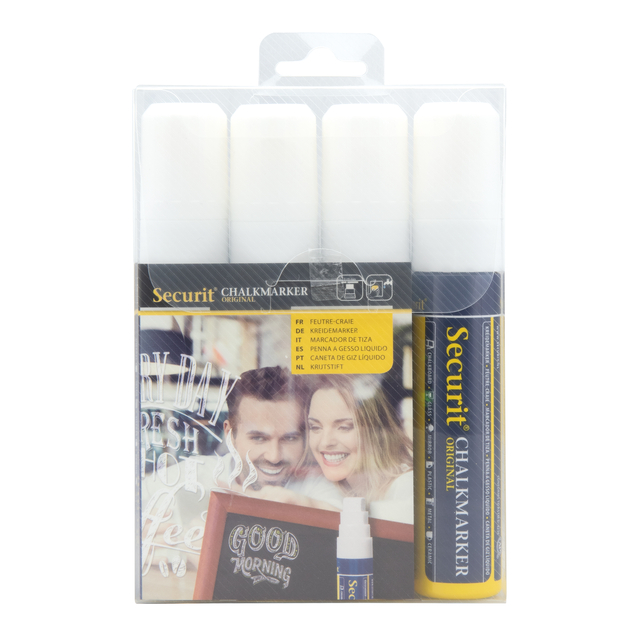 Krijtstift Securit SMA-720 blok wit 7-15mm blister à 4 stuk