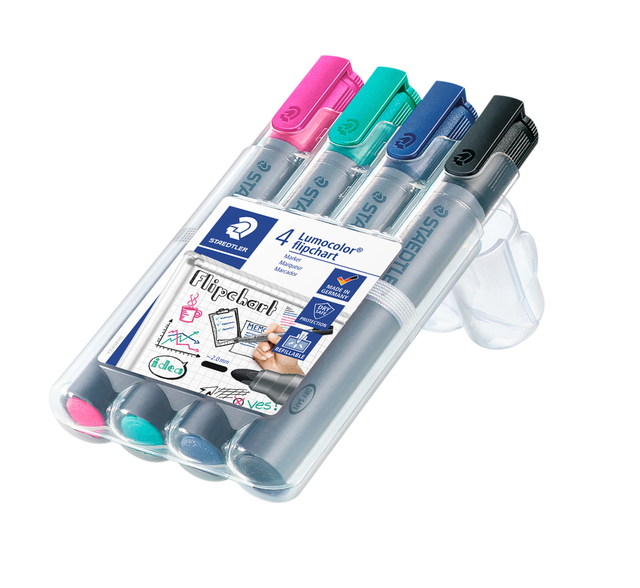 Viltstift Staedtler 356 voor flipover rond 2mm set à 4 stuks assort