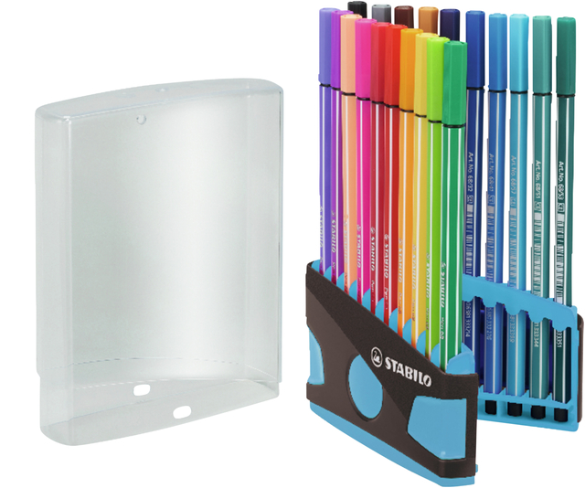 Viltstift  STABILO Pen 68/20 ColorParade in antr/turq etui M ass 20st