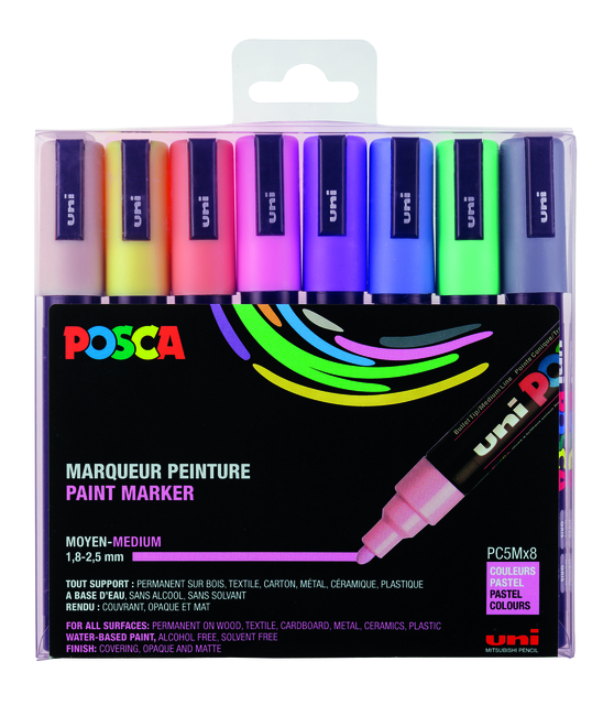 Verfstift Posca PC5M medium pastel assorti set à 8 stuk