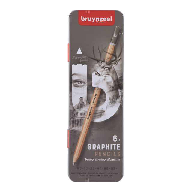 Grafietpotlood Bruynzeel Expression set à 6 hardheden grijs