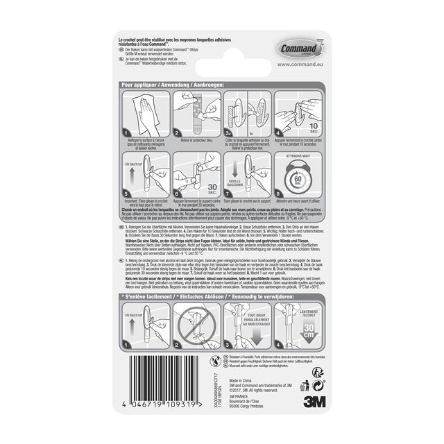 Hook Command plastic oval white incl mounting strip