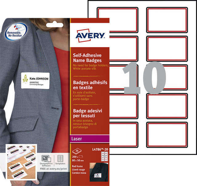 Avery SAVE NameBdg Lab80x50 RedBrd Pk20