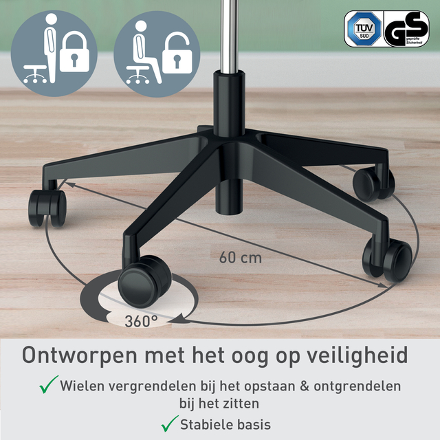 Zitkruk Leitz Ergo met wieltjes en comfortzitting