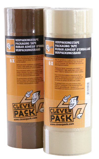 Verpakkingstape CleverPack 48mmx66m bruin PP pak à 6 rollen