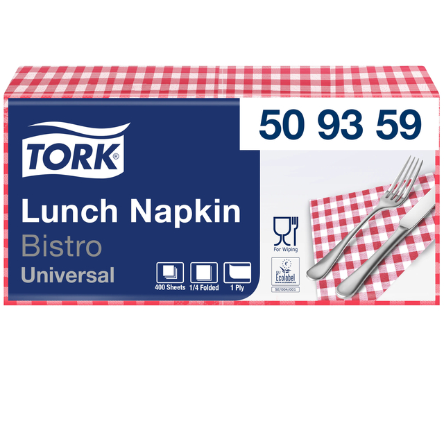 Lunch napkin Tork Bistro 1/4-fold 1-ply 400pcs red 509359