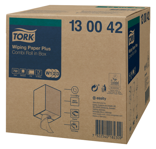 Cleaning paper Tork Wiping Plus Combi W1/2/3 multifunctional 255m white 130042