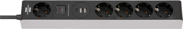 Stekkerdoos Brennenstuhl 5vdig 1+2 USB C Power Delivery 1.5m grijs/zw