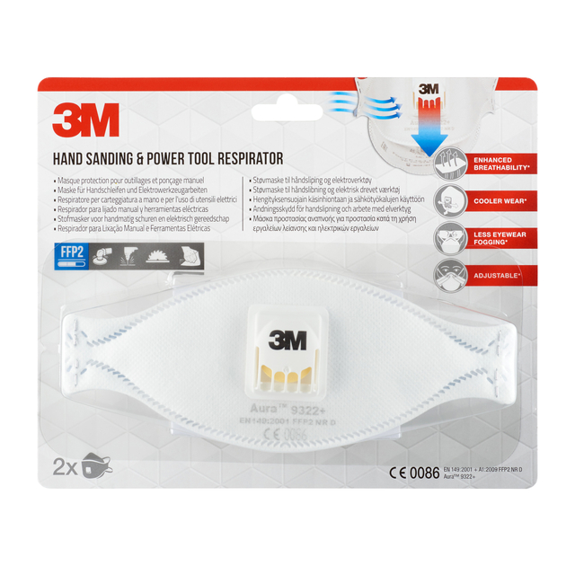 Dust mask 3M Aura for sanding 9322 FFP2 with valve 2 pieces